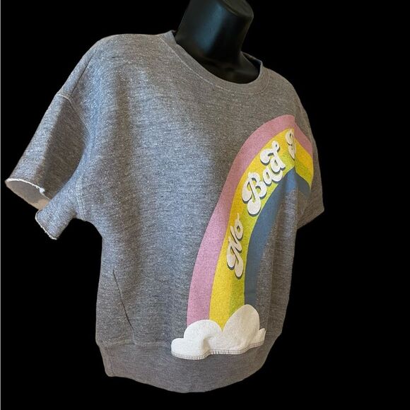Wildfox No Bad Days fleece short sleeve oversized rainbow sweatshirt NWT size xs - Picture 3 of 9